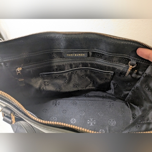 Tory Burch Black Leather Emerson Small Zip Tote Shoulder Bag Classic Designer - Picture 9 of 14